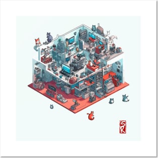 isometric cat office Posters and Art